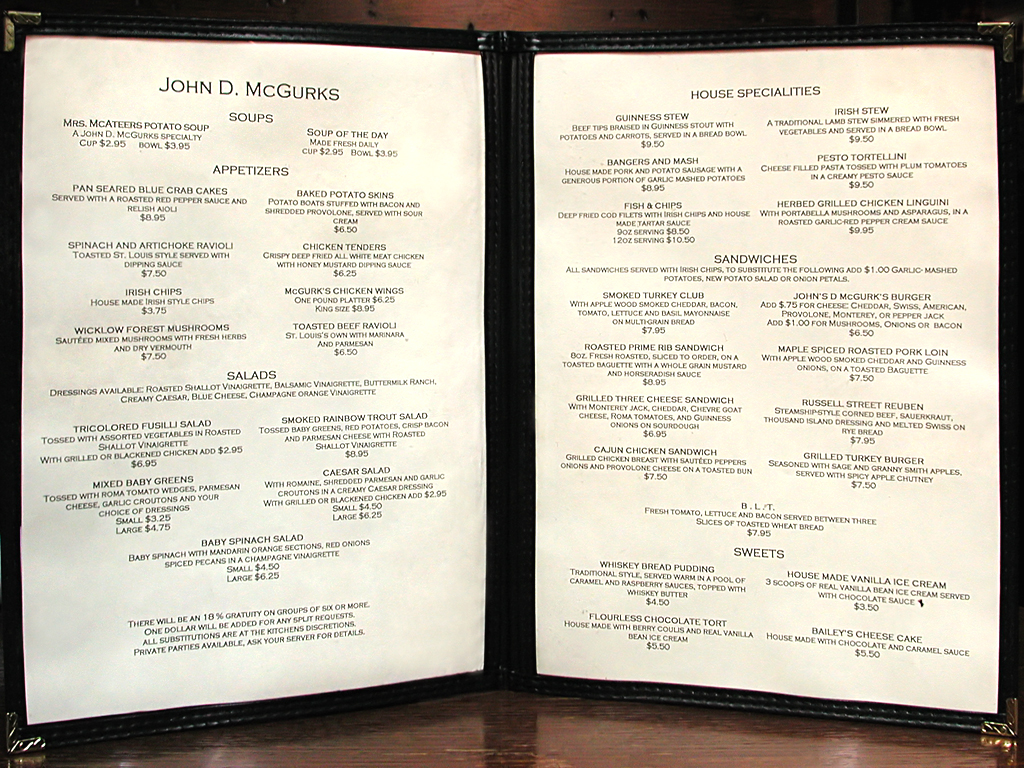McGurk's Menu... Yum!