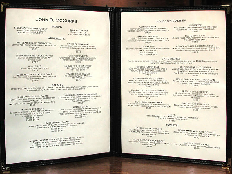 McGurk's Menu... Yum!